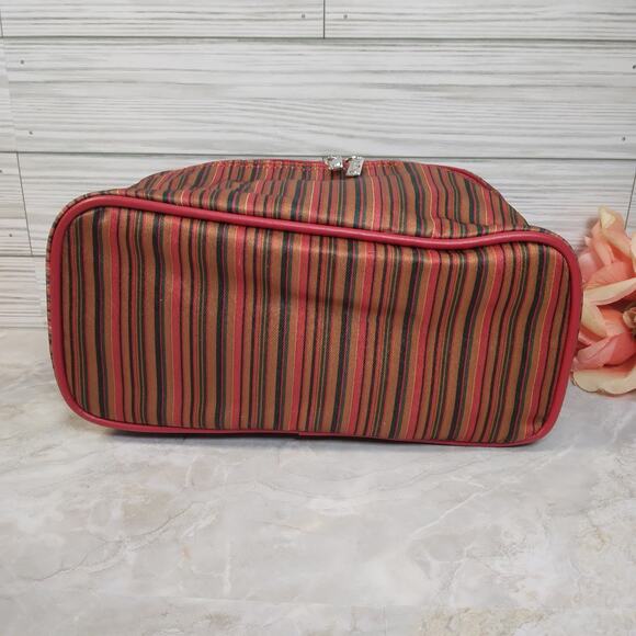 Lancôme Promo Cosmetic Bag Make Up Purse Red Striped Travel Pouch w/Handle 9x4" - Picture 8 of 9